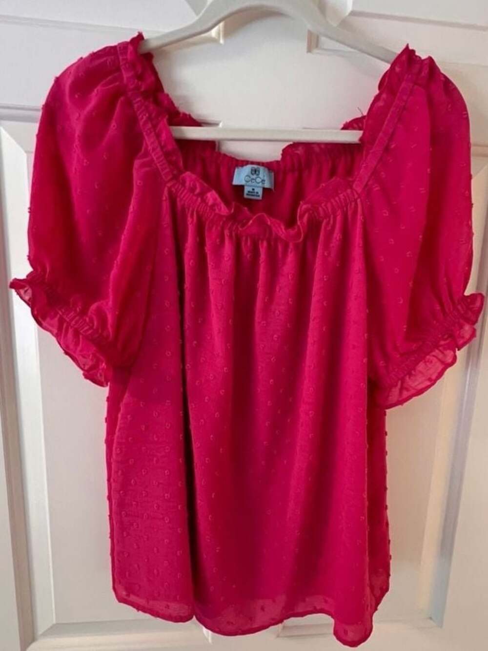 CeCe Bright Rose Swiss Dots Blouse Top